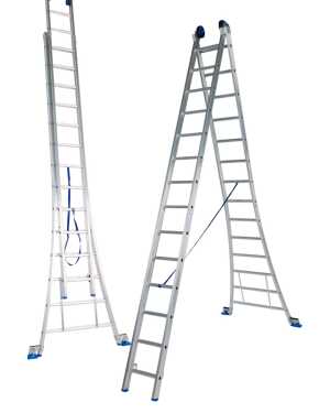 Solide 2-delige reformladder 2x14 sporten gebogen voet - 6.50m