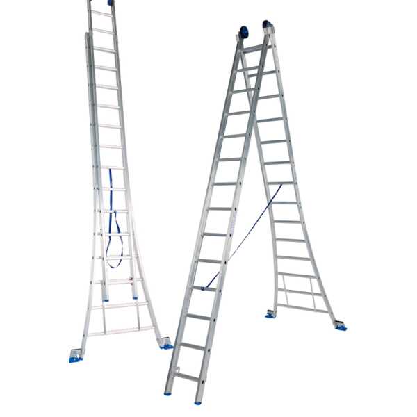 Solide 2-delige reformladder 2x14 sporten gebogen voet - 6.50m