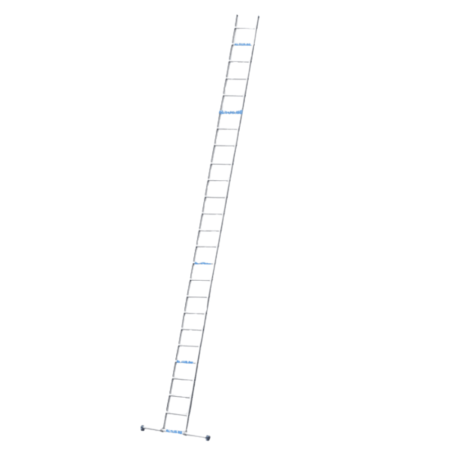 Solide 1-delige ladder 24 sporten met rechte voet en stabiliteitsbalk - 6.25m