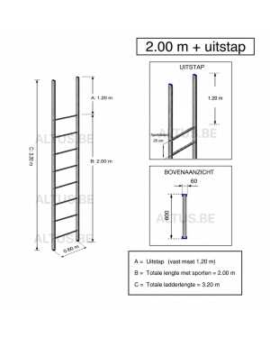 Noodladder 2.25 m - met uitstap 1.20 m