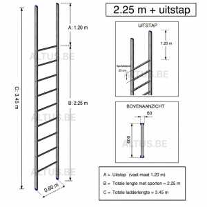 Noodladder 2.25 m - met uitstap 1.20 m