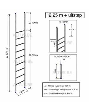 Noodladder 2.25 m - met uitstap 1.20 m