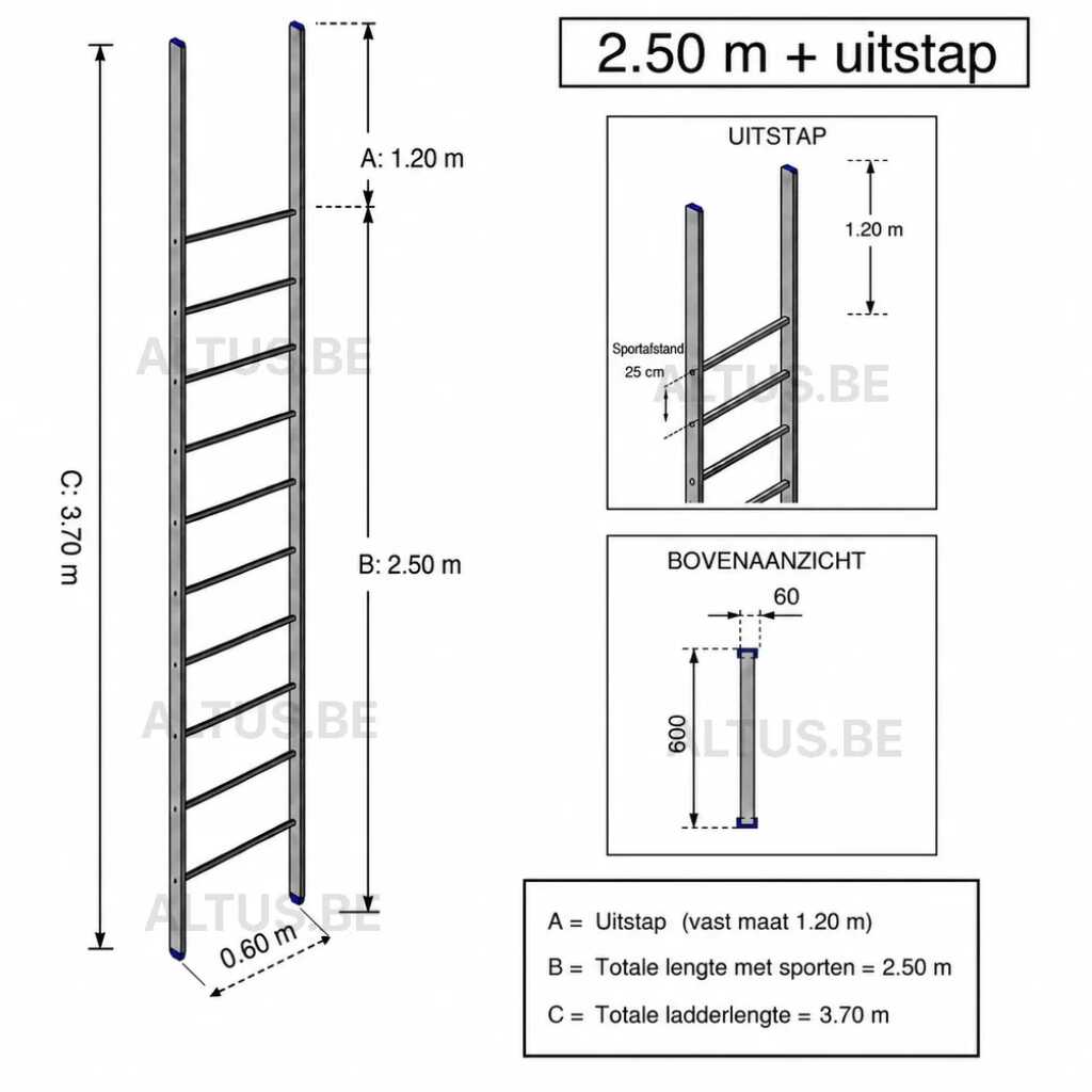 Noodladder 2.25 m - met uitstap 1.20 m