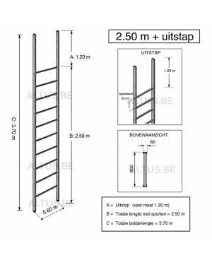 Noodladder 2.25 m - met uitstap 1.20 m