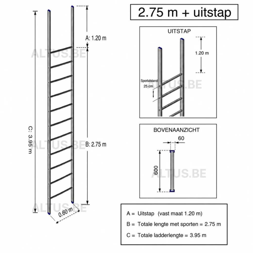 Noodladder 2.75 m - met uitstap 1.20 m