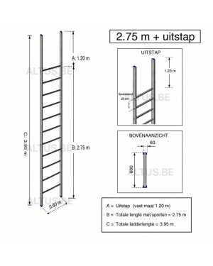 Noodladder 2.75 m - met uitstap 1.20 m