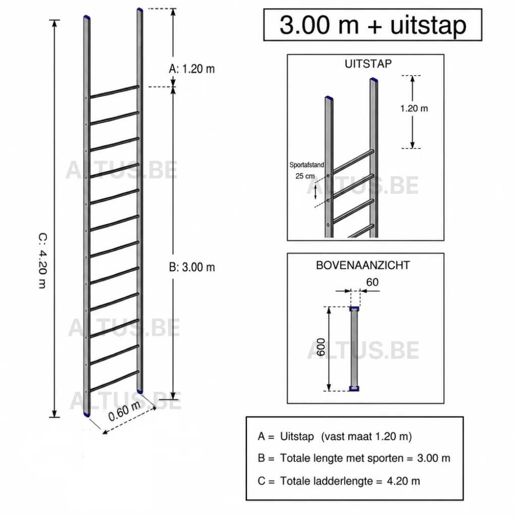 Noodladder 3.00 m - met uitstap 1.20 m