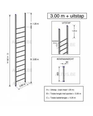 Noodladder 3.00 m - met uitstap 1.20 m
