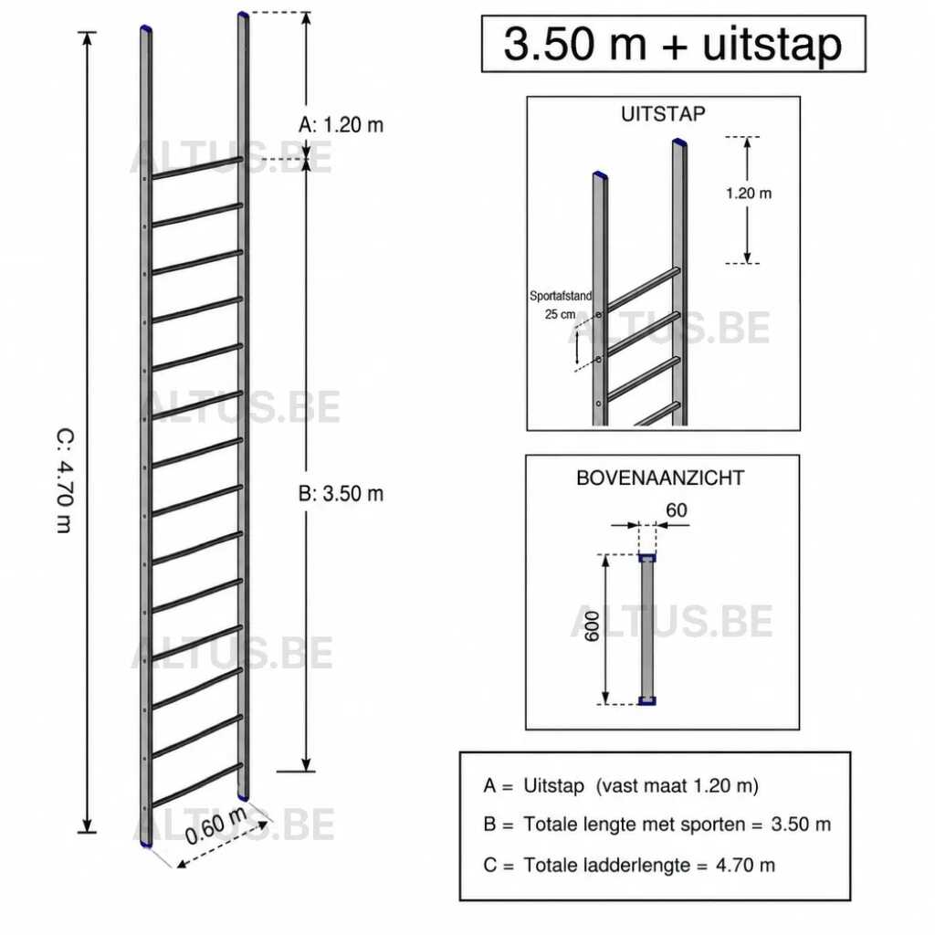 Noodladder 3.50 m - met uitstap 1.20 m