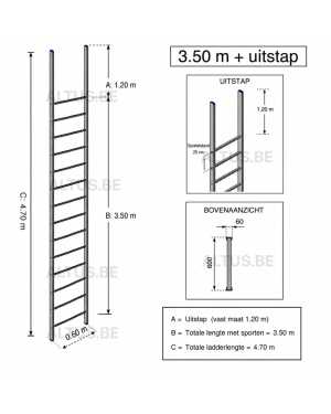 Noodladder 3.50 m - met uitstap 1.20 m