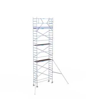 Aluminium rolsteiger 0.75x2.50x9.20m werkhoogte houten platformen