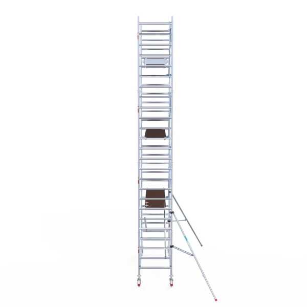 Professionele aluminium gevelvrije rolsteiger wooddeck 0.90x3.05x8.2m werkhoogte enkele voorloopleuning