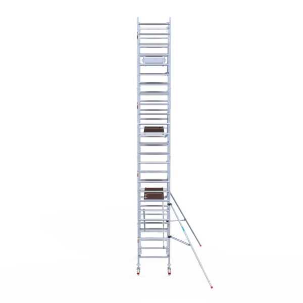 Pro. alu gevelvrije rolsteiger wooddeck 0.90x1.90x8.2m werkhoogte enkele voorloopleuning