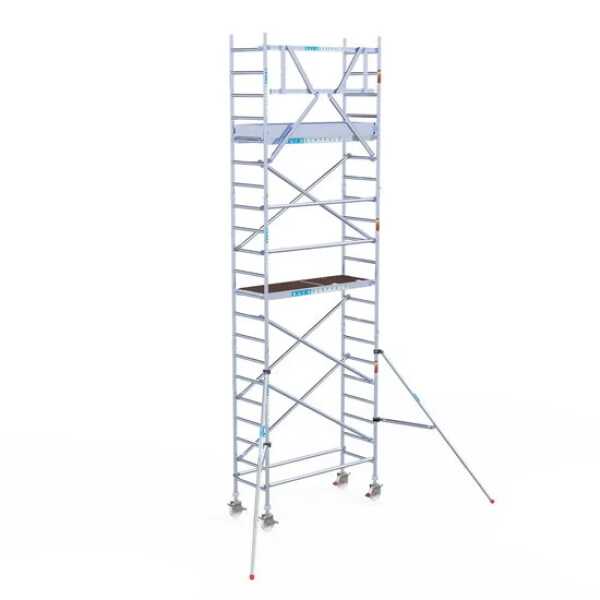 Professionele aluminium rolsteiger 0.75x1.90x7.20m werkhoogte met houten platformen