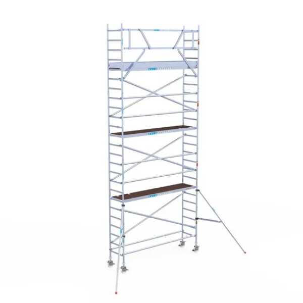 Aluminium rolsteiger 0.75x3.05x8.20m werkhoogte met houten platformen