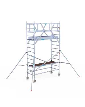Professionele aluminium rolsteiger 0.90x2.50x5.2m werkhoogte carbon vloer + dubbele voorloopleuning