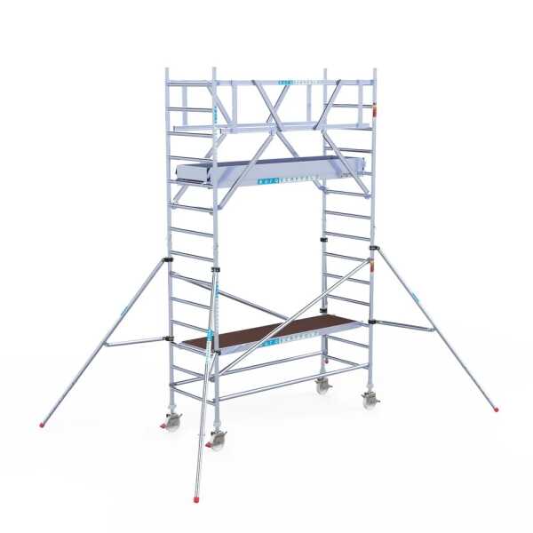 Professionele aluminium rolsteiger 0.90x2.50x5.2m werkhoogte carbon vloer + dubbele voorloopleuning