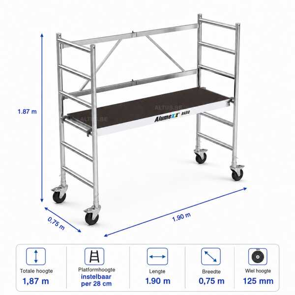 6-sports BasiQ kamersteiger - Platform zonder luik 0.75x1.90x3.00m wh