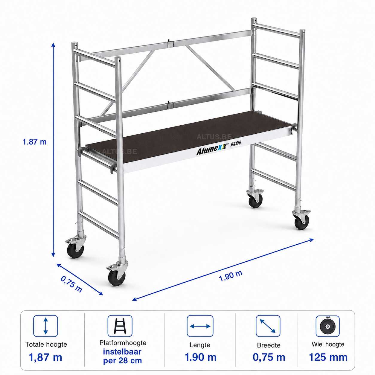 6-sports BasiQ kamersteiger - Platform zonder luik 0.75x1.90x3.00m wh - Afbeelding 7