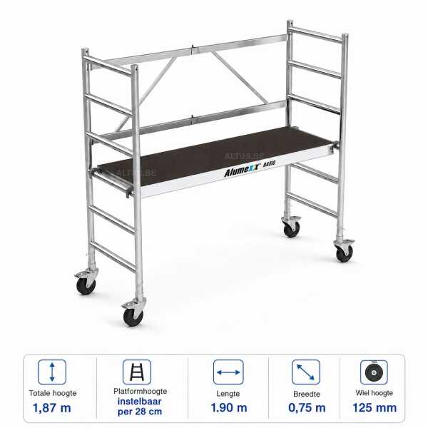 6-sports BasiQ kamersteiger - Platform zonder luik 0.75x1.90x3.00m wh