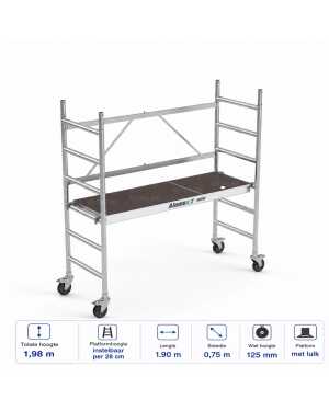 6-sports BasiQ kamersteiger - Platform met luik 0.75x1.90x3.00m wh - met koppelstukken