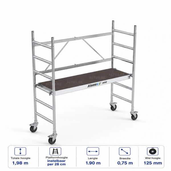 6-sports BasiQ kamersteiger - Platform zonder luik 0.75x1.90x3.00m wh - met koppelstukken