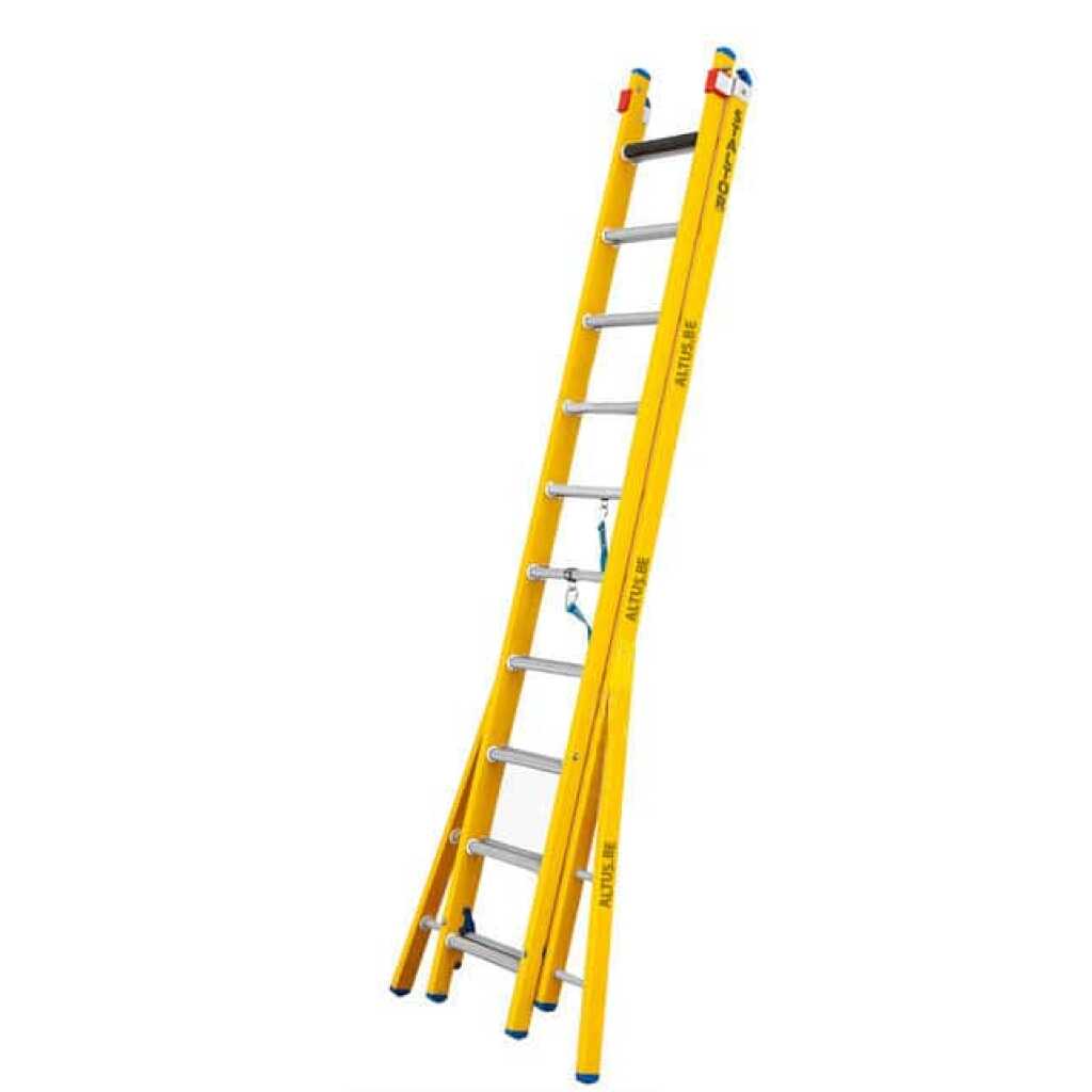 2-delige glasvezel omvormladder 2x10 alu sporten met verbrede basis opengaande bomen
