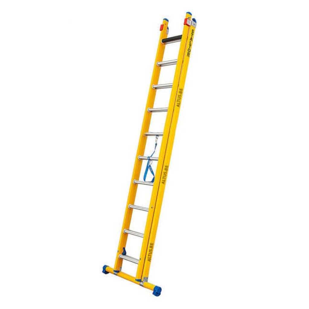 2-delige glasvezel omvormladder 2x12 alu sporten met stabilisatiebalk