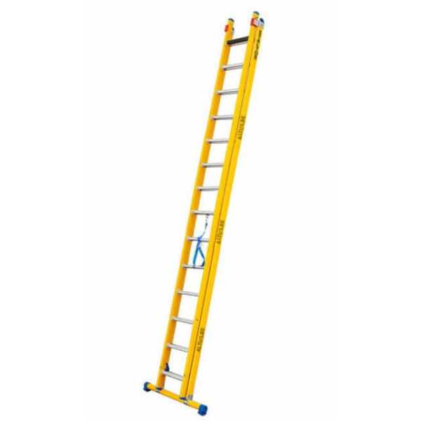 2-delige glasvezel omvormladder 2x14 alu sporten met stabilisatiebalk