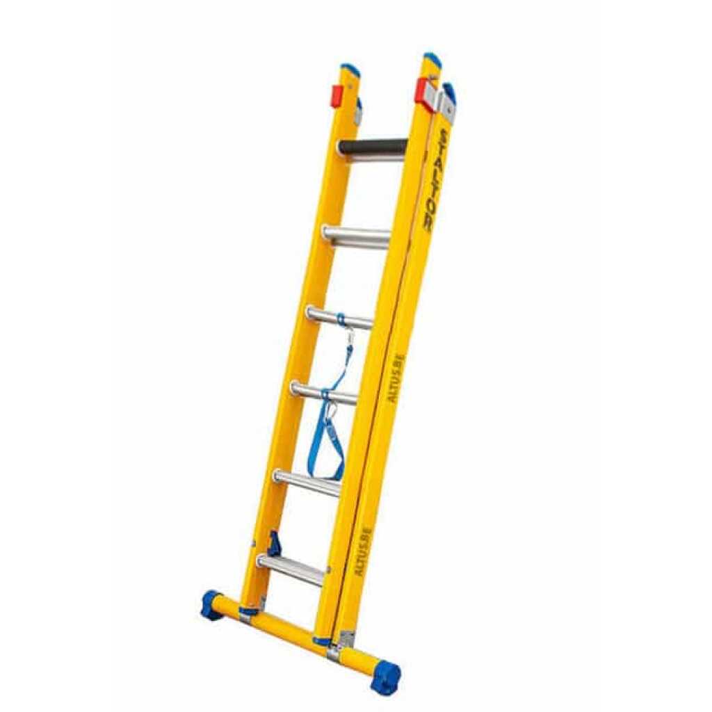 2-delige glasvezel omvormladder 2x6 alu sporten met stabilisatiebalk
