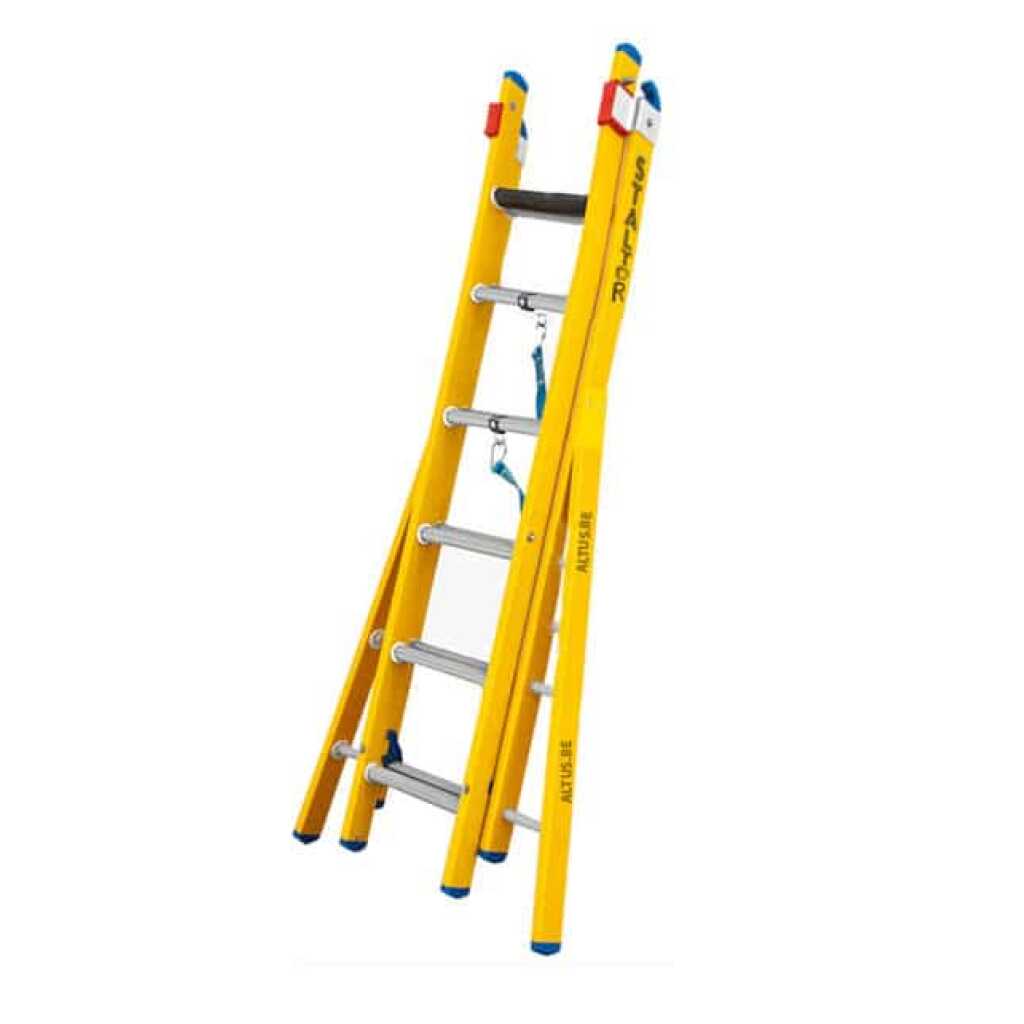 2-delige glasvezel omvormladder 2x6 alu sporten met verbrede basis opengaande bomen