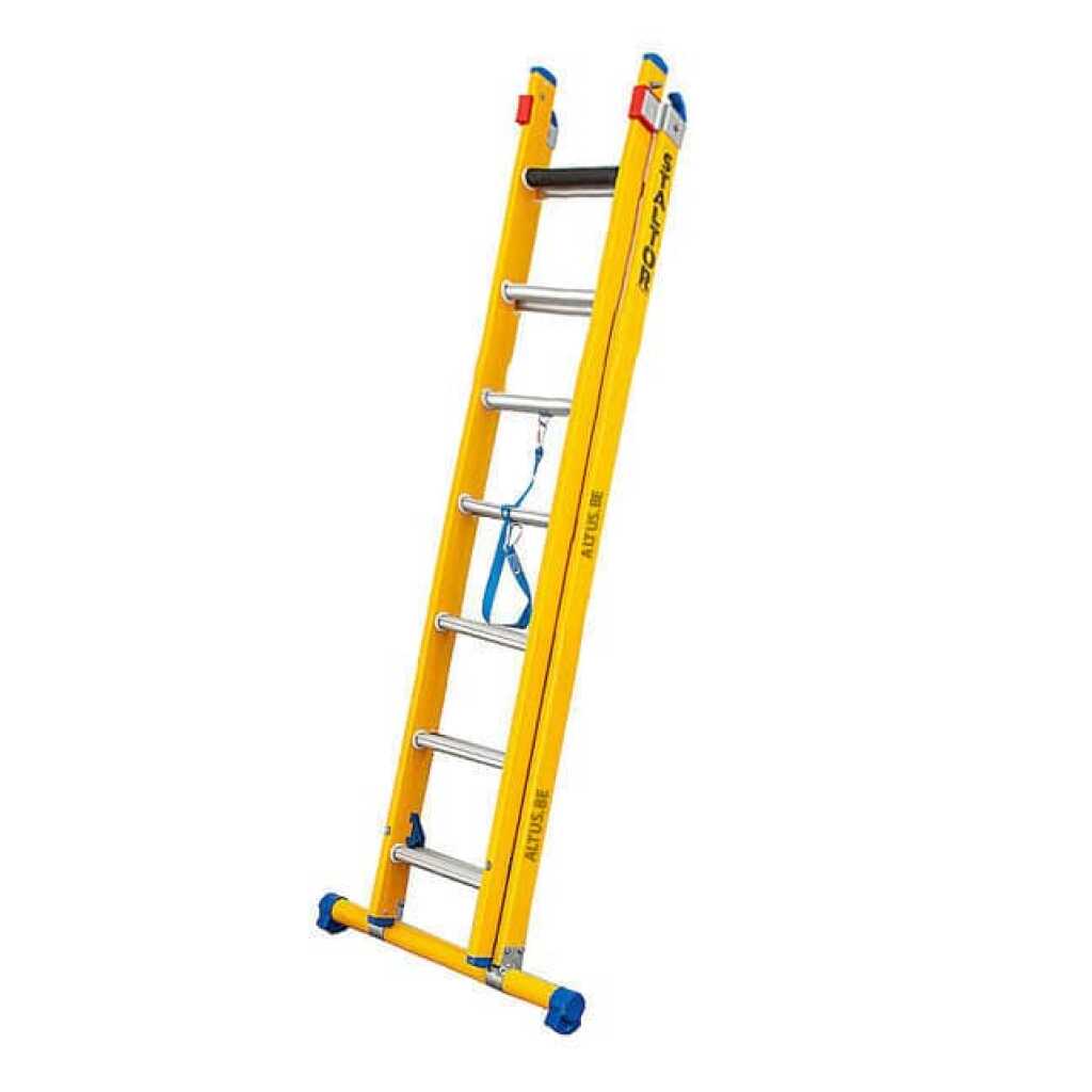 2-delige glasvezel omvormladder 2x7 alu sporten met stabilisatiebalk