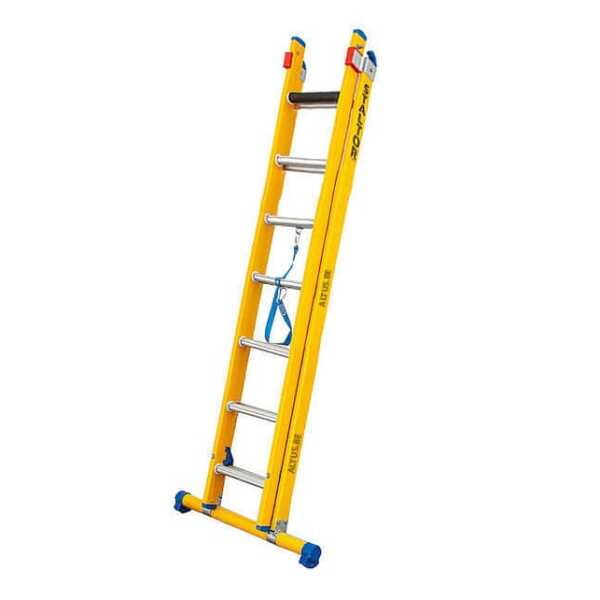 2-delige glasvezel omvormladder 2x7 alu sporten met stabilisatiebalk