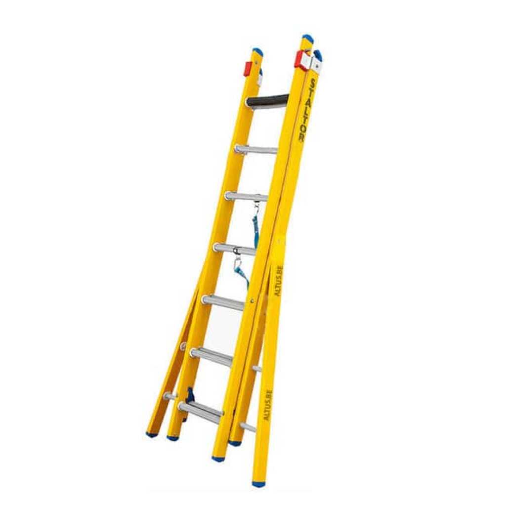 2-delige glasvezel omvormladder 2x7 alu sporten met verbrede basis opengaande bomen