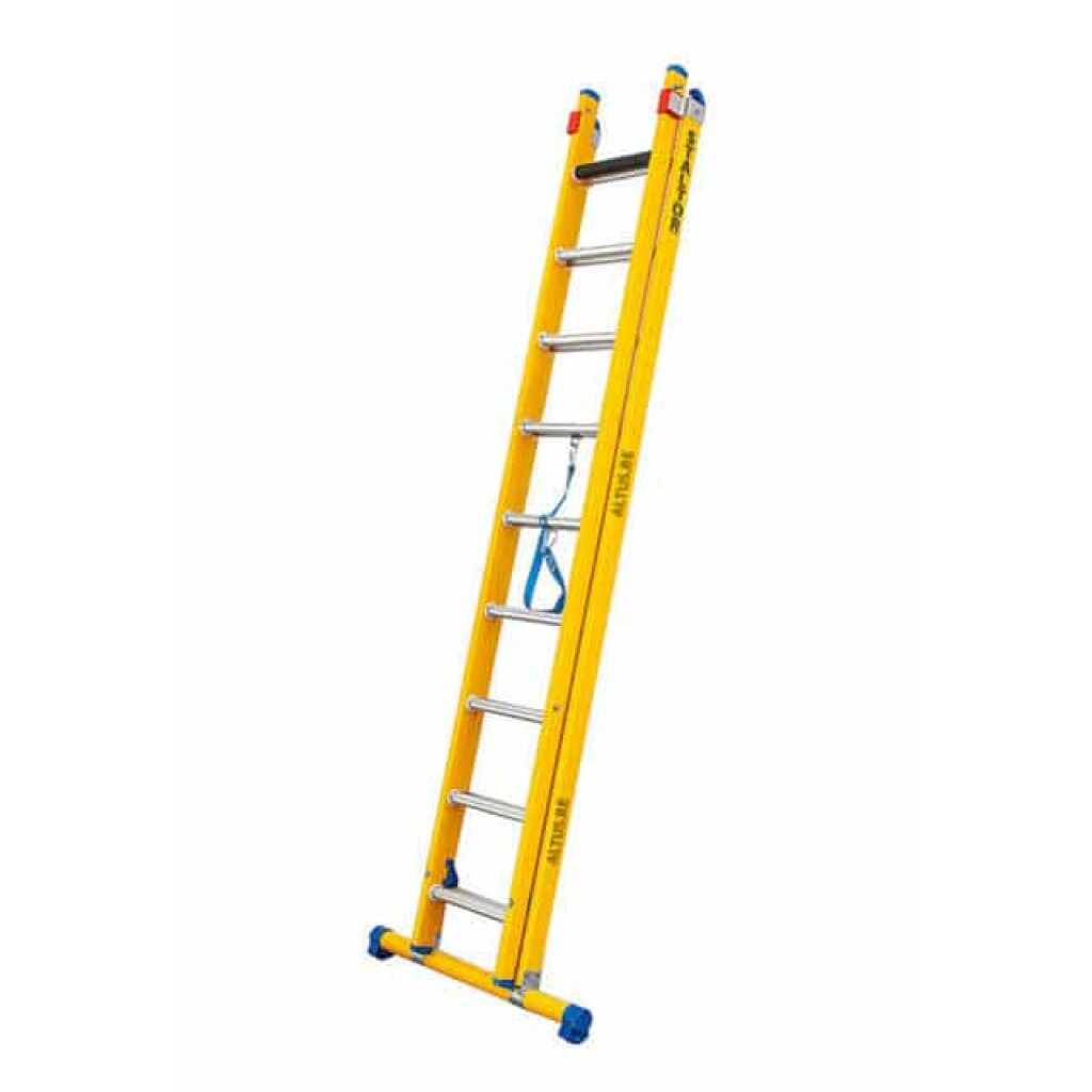 2-delige glasvezel omvormladder 2x9 alu sporten met stabilisatiebalk