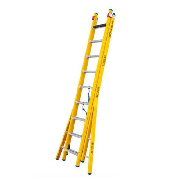 2-delige glasvezel omvormladder 2x9 alu sporten met verbrede basis opengaande bomen