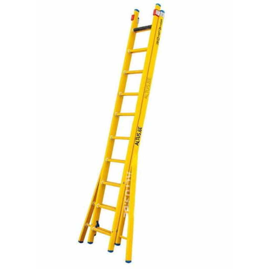 2-delige glasvezel opsteekladder 2x10 sporten met verbrede basis opengaande bomen