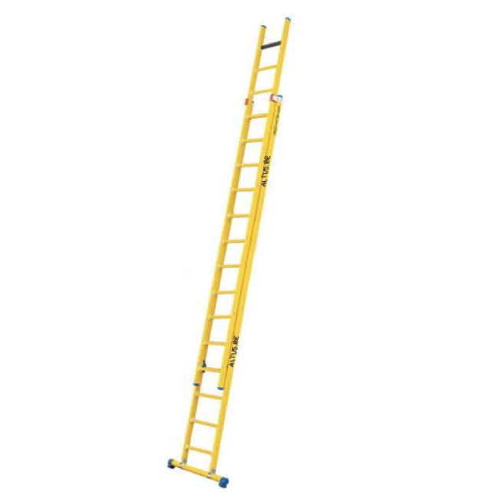 2-delige glasvezel opsteekladder 2x14 sporten met stabilisatiebalk