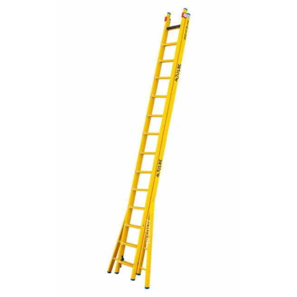 2-delige glasvezel opsteekladder 2x14 sporten met verbrede basis opengaande bomen