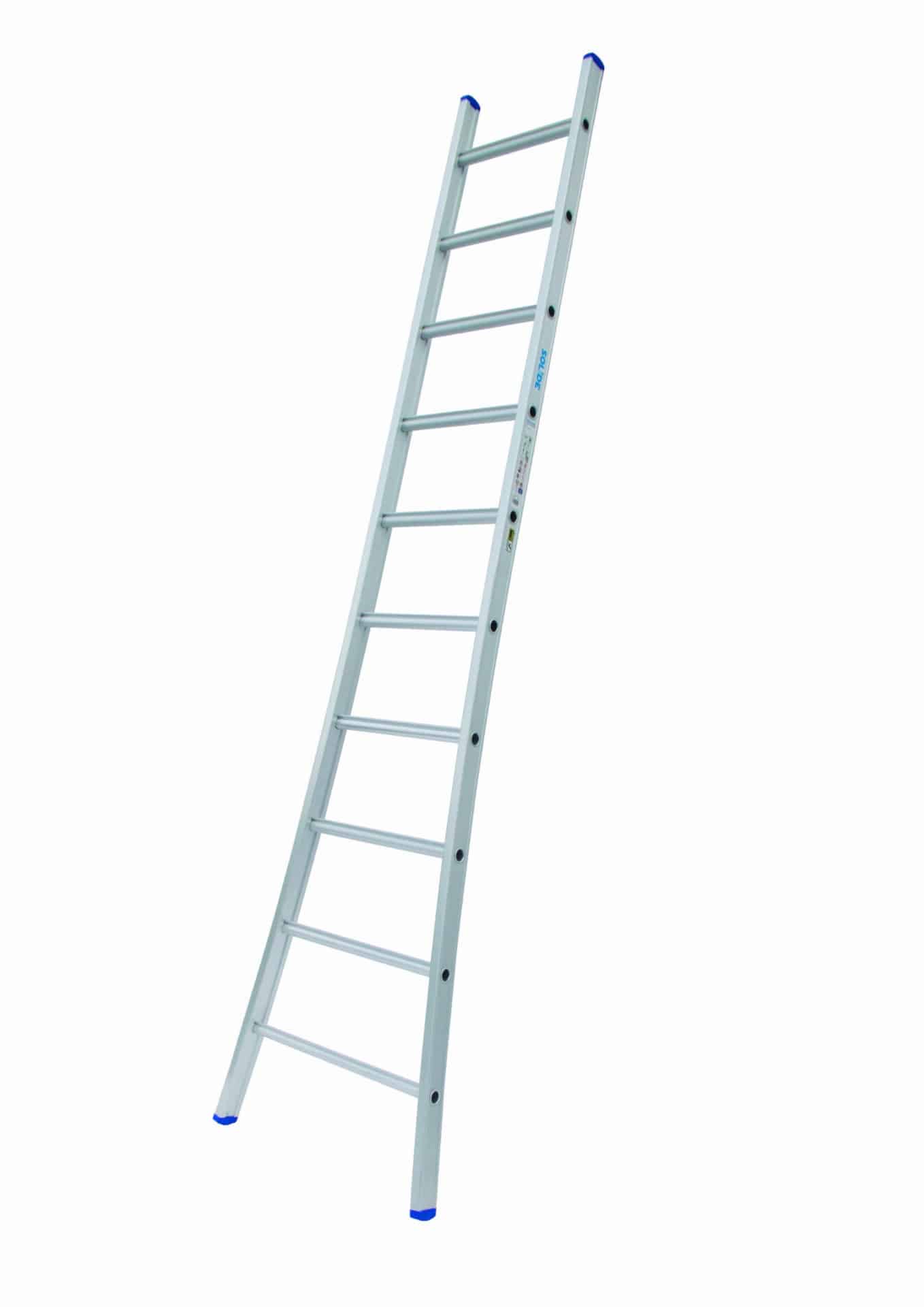Solide 1-delige ladder 10 sporten met gebogen voet - 2.75m