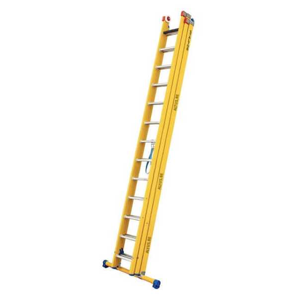 Staltor 3-delige glasvezel omvormladder 3x13 aluminium sporten met stabilisatiebalk - 8.00m