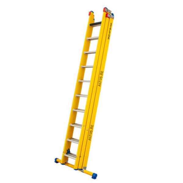 Staltor 3-delige glasvezel opsteekladder 3x10 aluminium sporten met stabiliteitsbalk - 6.00m