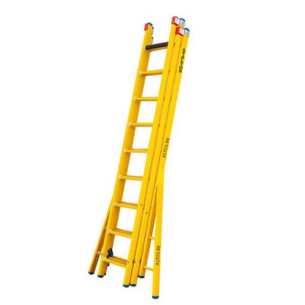 Staltor 3-delige glasvezel opsteekladder 3x9 sporten met verbrede basis opengaande bomen - 4.49m