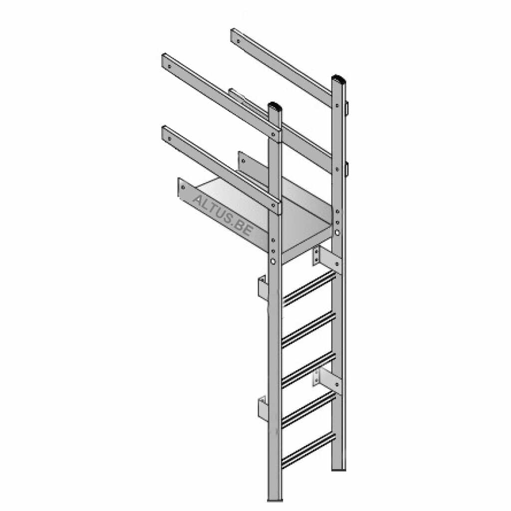 Uitstapbordes 125hoog x 60cm lang voor brandladder compleet