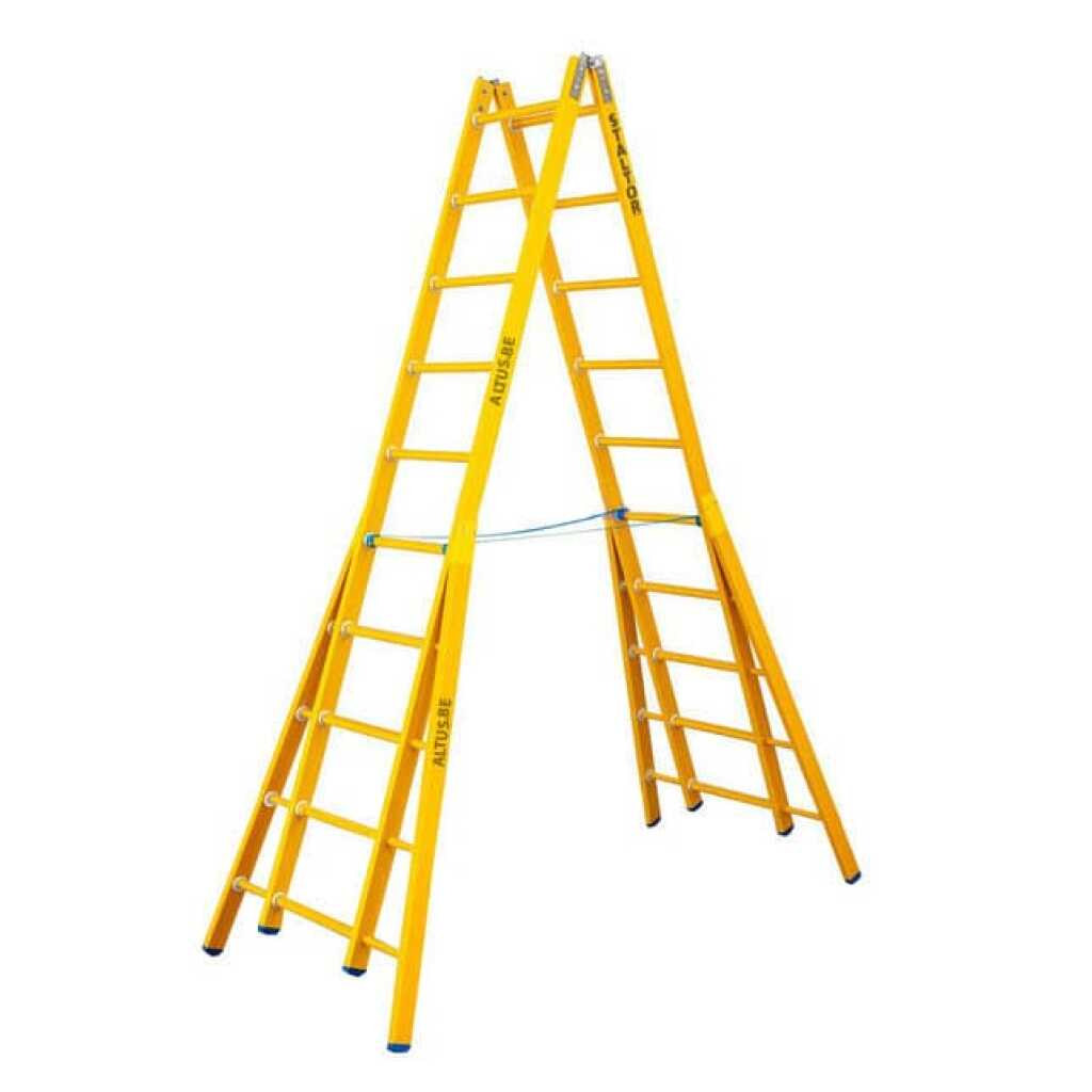 2-delige glasvezel scharnierladder 2x10 sporten met verbrede basis opengaande bomen