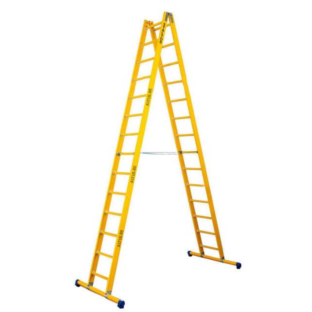 2-delige glasvezel scharnierladder 2x14 sporten met stabilisatiebalk