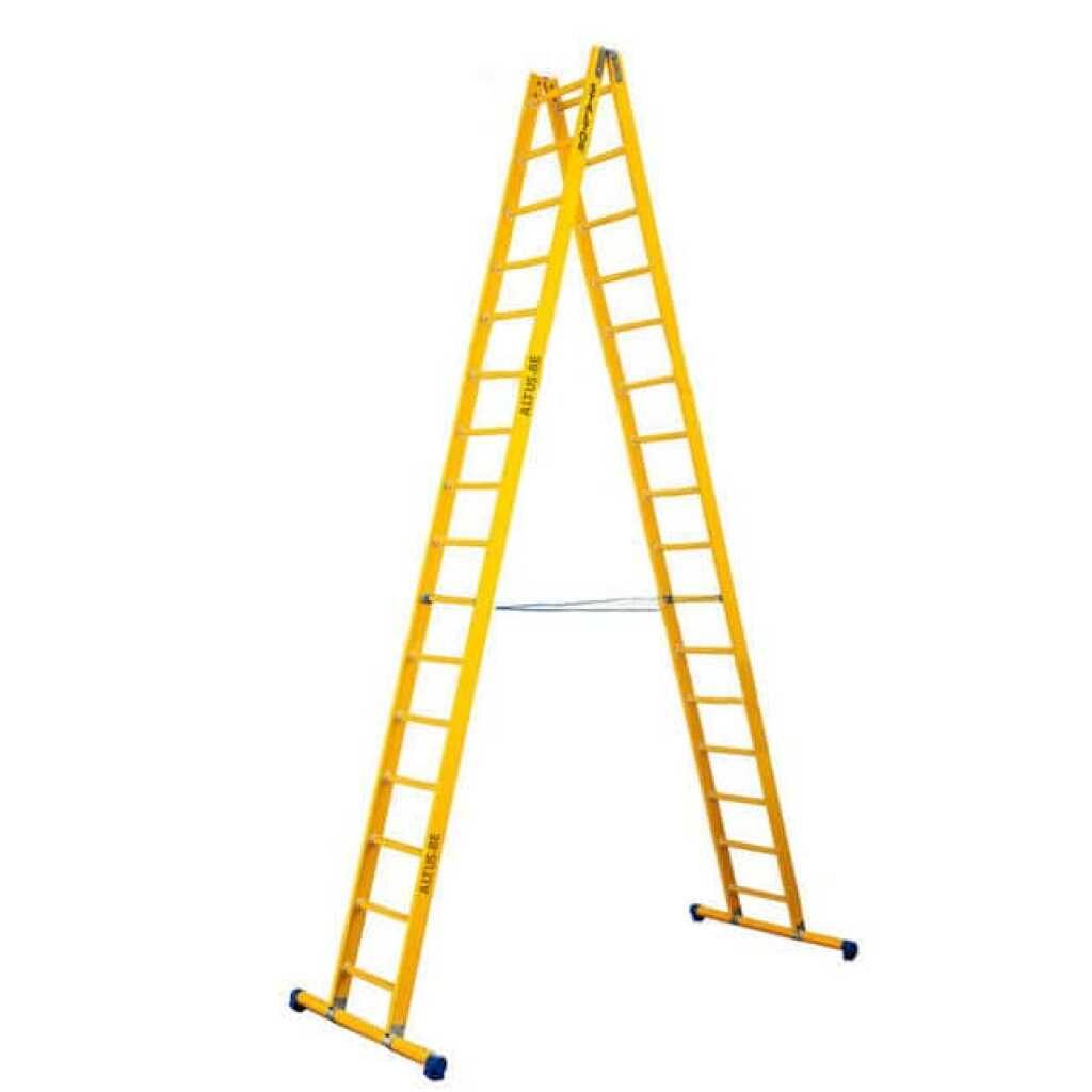 2-delige glasvezel scharnierladder 2x16 sporten met stabilisatiebalk