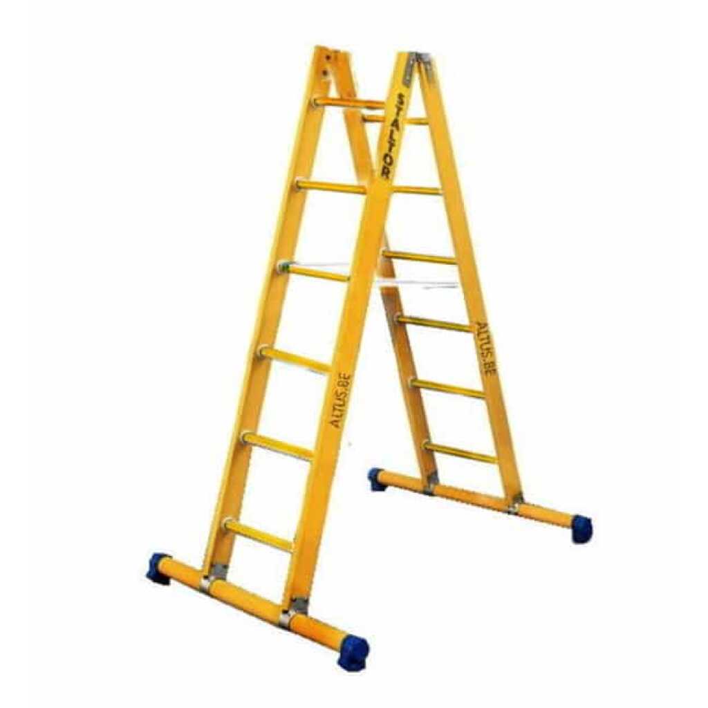 2-delige glasvezel scharnierladder 2x6 sporten met stabilisatiebalk