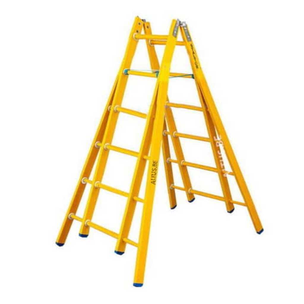 2-delige glasvezel scharnierladder 2x6 sporten met verbrede basis opengaande bomen