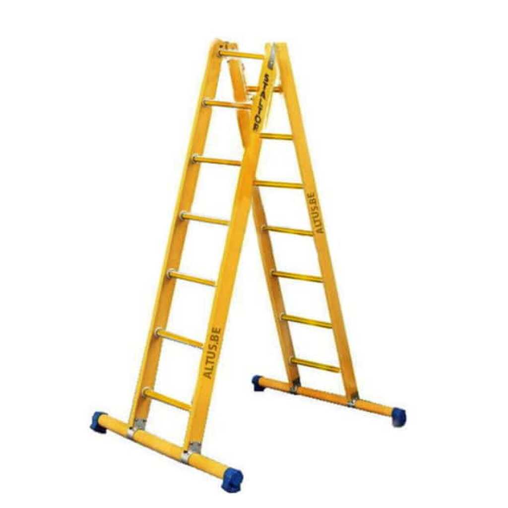 2-delige glasvezel scharnierladder 2x7 sporten met stabilisatiebalk